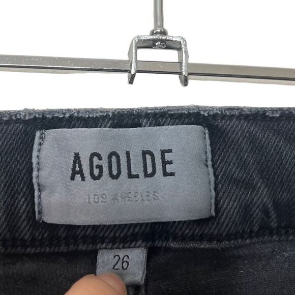 Agolde Toni Mid Rise Cropped Straight Jeans Feral Washed Black Denim Raw Hem 26 - Picture 12 of 12